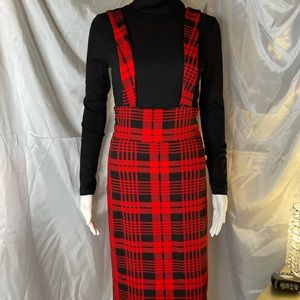 Plaid skirt overalls
